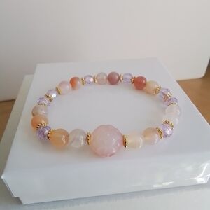 Rose Quartz Stretch Bracelet With Swarovski Crystals